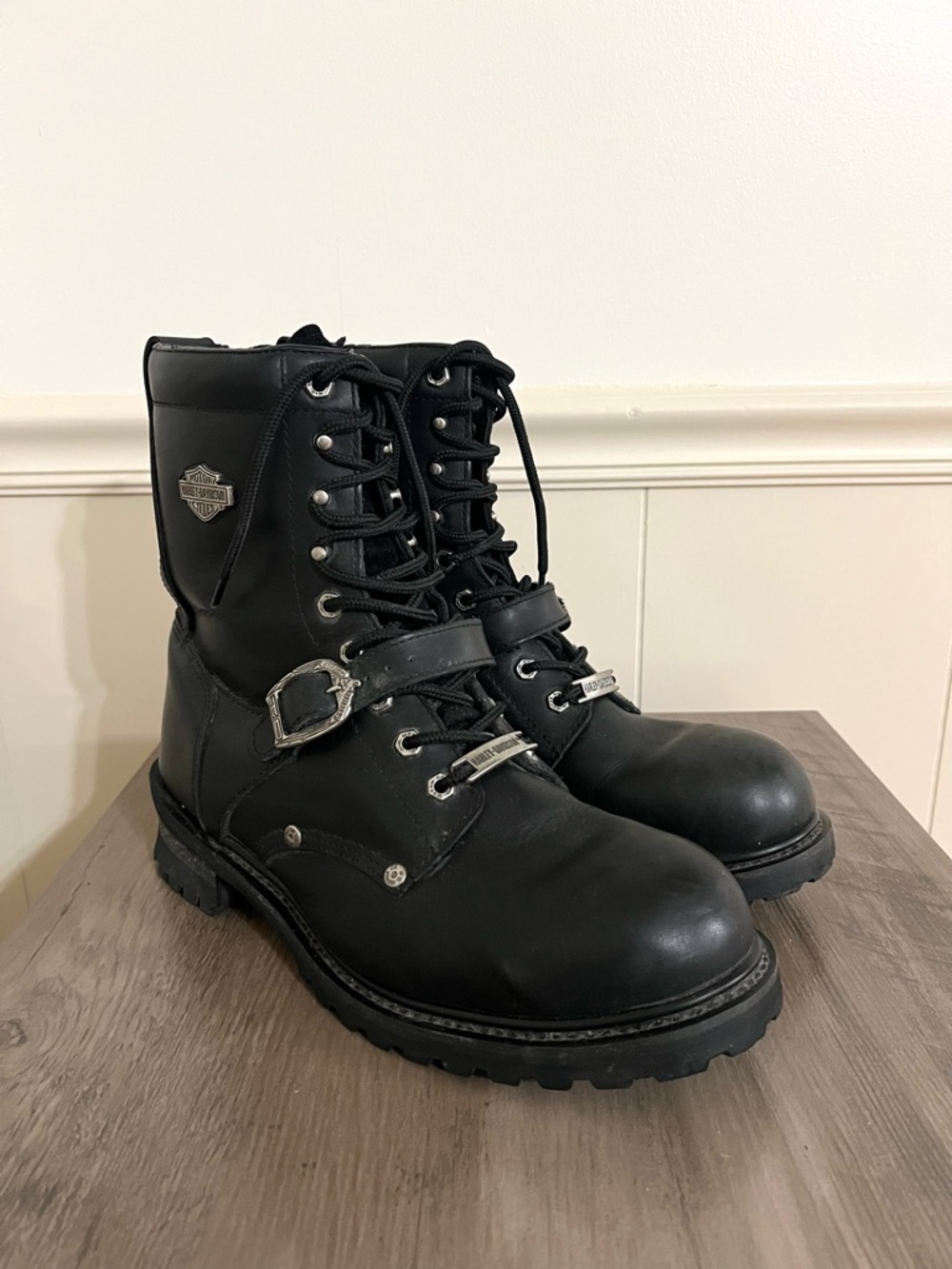 Harley Davidson Men’s Black Buckle Faded Glory Riding Motorcycle Boots Size 11.5